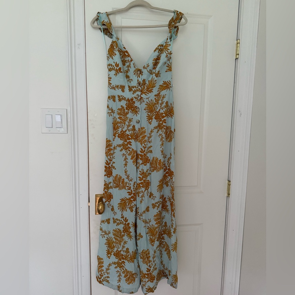 Free People Blue and Gold Wide Leg Jumpsuit